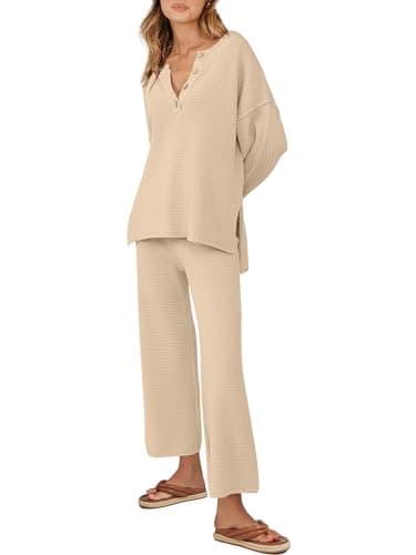 ANRABESS Women Oversized Loose Waffle Knit Sweater Set Cozy Matching Lounge Sets