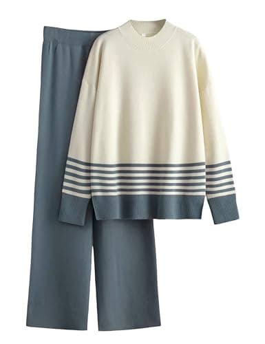 Tanming Women's 2 Piece Knitted Lounge Outfit Sweater Tops Wide Leg Pants Tracksuit
