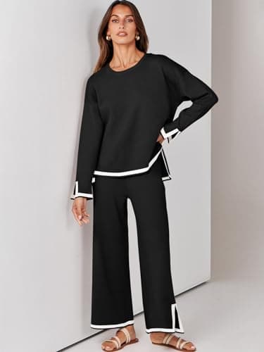 ANRABESS Women's Knit Sweater Top & Wide Leg Pants Matching Sweatset