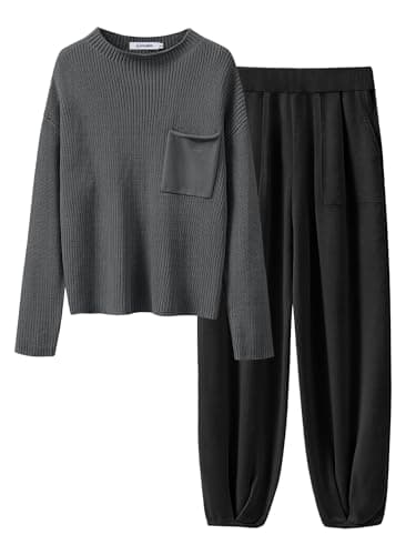 ANRABESS Women's Long Sleeve Fall Sweater Set with Oversized Pants