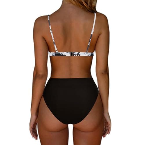 YNCSZEC Women's High-Waisted Spaghetti Strap Push-Up Bikini Swimsuit V-Neck Cheeky Two-Piece
