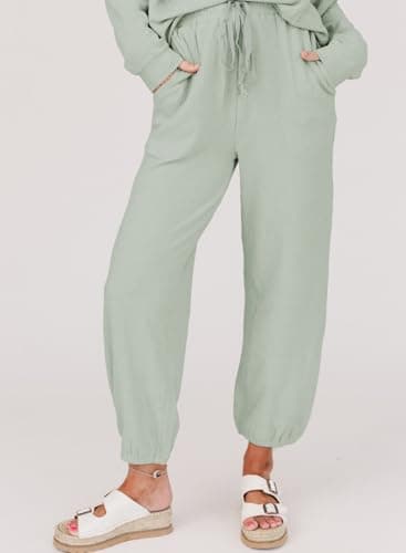 SHEWIN Women's Waffle Knit Lounge Sets Casual Long Sleeve Pullover Joggers