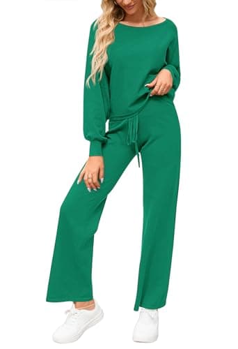 Meenew Women's Long Sleeve Knit Sweater & Wide Leg Pants Loungewear Set