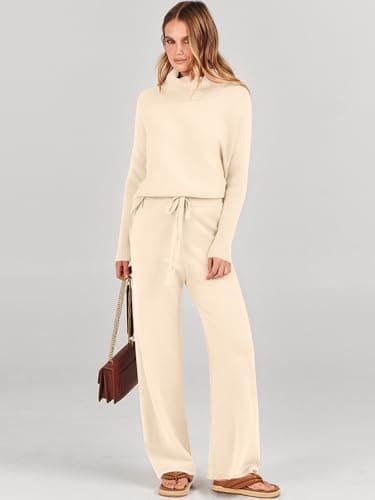ANRABESS Women's Oversized Turtleneck Sweater Set with Wide Leg PantsFall 2025