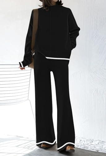 Fixmatti Women's Long Sleeve Knit Top & Wide Leg Pant Lounge Set