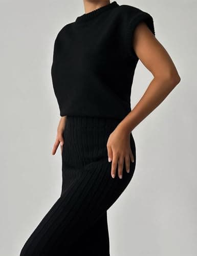 Zhiyouni Women's 2-Piece Sweater Set with Knit Vest and Maxi Skirts