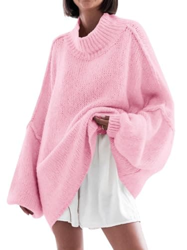 Saodimallsu Women's Oversized Mock Neck Batwing Sweater - 2024 Fall Trendy Knit Tunic