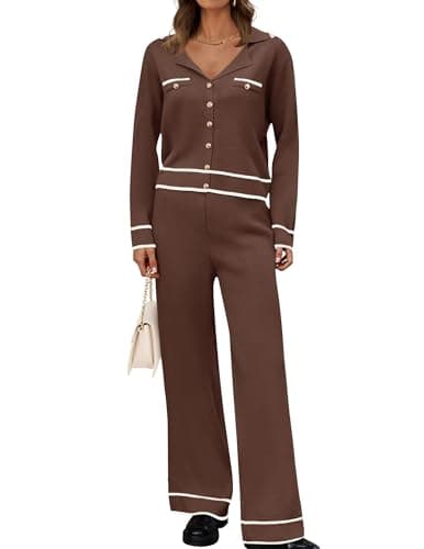 ZESICA Women's Matching Fall Knit Sweater & Wide Leg Pants Set