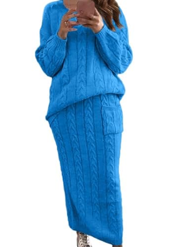Chouuyaotou Women's Winter Chunky Cable Knit Pencil Skirt & Oversized Pullover Set