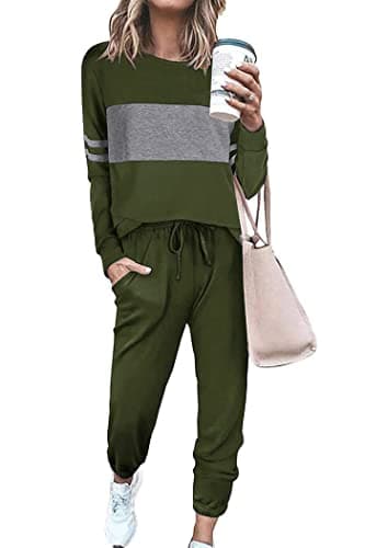 PrettyGarden Women's Color Block Tracksuit Crewneck Long Sleeve Tops & Pants