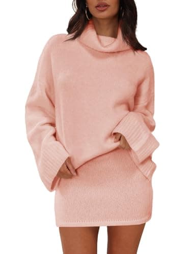 Langwyqu Women's 2 Piece Fall Outfit: Turtleneck Sweater & Mini Skirt Trendy Loungewear
