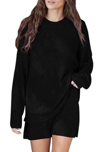 Viottiset Women's 2-Piece Matching Pajama Set: Long Sleeve Sweater Top and Shorts