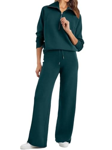 Glamaker Women's Oversized Half Zip Sweatshirt & Wide Leg Pants Set
