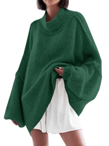 Saodimallsu Women's Oversized Mock Neck Batwing Sweater - 2024 Fall Trendy Knit Tunic