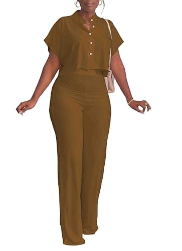 HBQ Women's Summer Casual 2-Piece Tracksuit Crop Top Wide Leg Pants