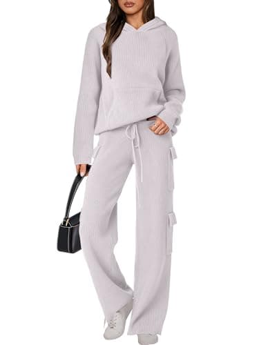 ANRABESS Women's Hooded Knit Sweater & Straight Leg Pants Fall Travel Outfit
