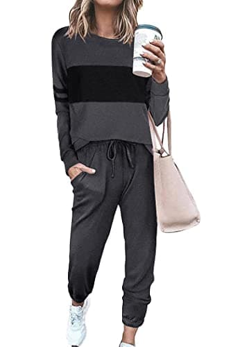 PrettyGarden Women's Color Block Tracksuit Crewneck Long Sleeve Tops & Pants