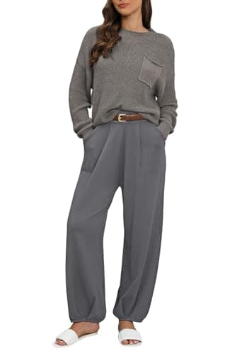 Pink Queen Women's 2024 Fall Knit Sweater Set with High Waisted Pants