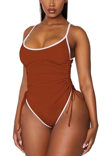 Viottiset Women's Ruched Drawstring One Piece Tummy Control Swim Suit