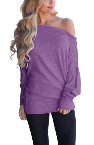 Lacozy Women's Off Shoulder Oversized Long Sleeve Knit Pullover