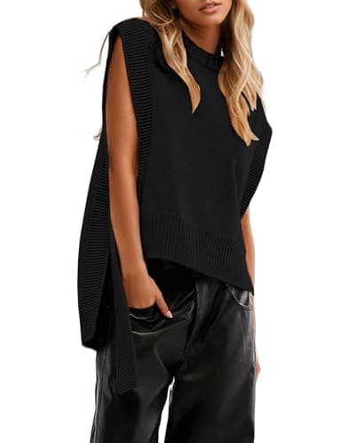 ICOBID Women's High-Low Hem Tie-Up Knitted Sweater Vest Top
