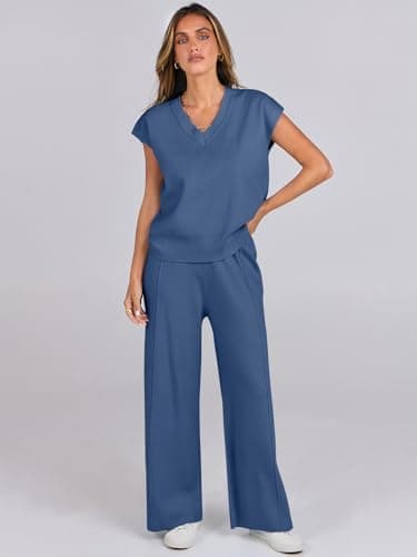 Caracilia Women's Summer 2-Piece Knit Set Vest & Wide Leg Pants 2025 Spring