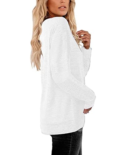 Womens Lightweight Sweatshirts Crewneck Long Sleeve Solid Color Tunic Spring Tops S-2XL