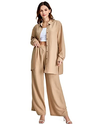 Floerns Women's Longline Blouse & Wide Leg Pants Outfit Set