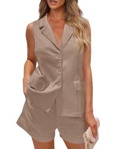 PRETTYGARDEN Women Summer Casual Lapel V-Neck Button Down Blazer Shorts Set