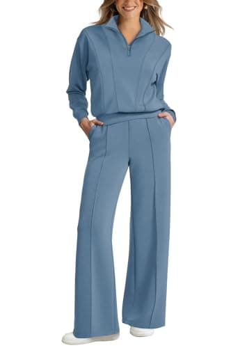 WIHOLL Women's 2-Piece Lounge Set: 2024 Half Zip Sweatshirt & Wide Leg Sweatpants with Pockets