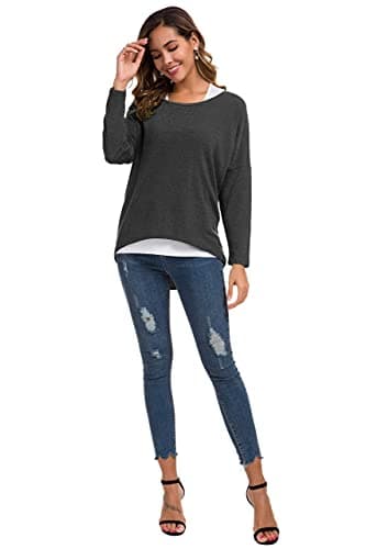 UGET Women's Oversized Batwing Sleeve Pullover Casual Top