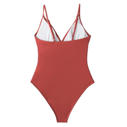 Women's Tummy Control One Piece Suspender Swimsuit Deep V Neck Ruched Bathing Suit