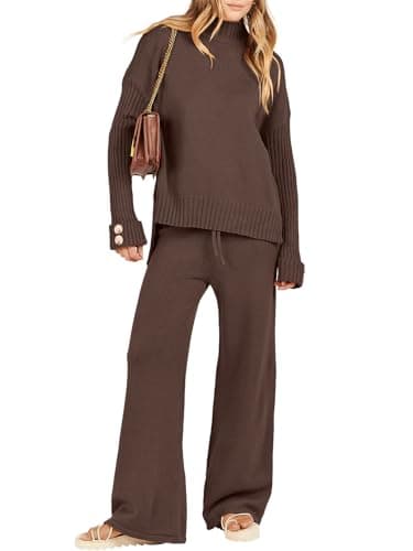 Caracilia Women's 2-Piece Fall Sweater Set Wide Leg Pants Matching Lounge Outfits