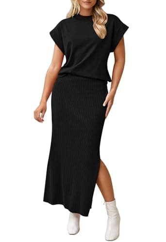 Pink Queen Women's Summer Cap Sleeve Sweater SET Bodycon Maxi Knit Dress