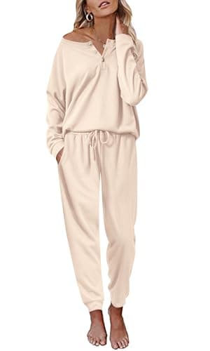 Ekouaer Women's Waffle Knit Pajama Set Long Sleeve S-XXLCasual Loungeewear
