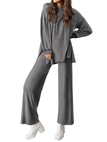 PRETTYGARDEN Women's Long Sleeve Crewneck & Wide Leg Pants Casual Outfit Set