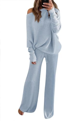 Linsery Women's High Neck Knitted Sweater Set with Wide Leg Pants