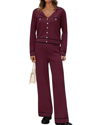 ZESICA Women's Matching Fall Knit Sweater & Wide Leg Pants Set