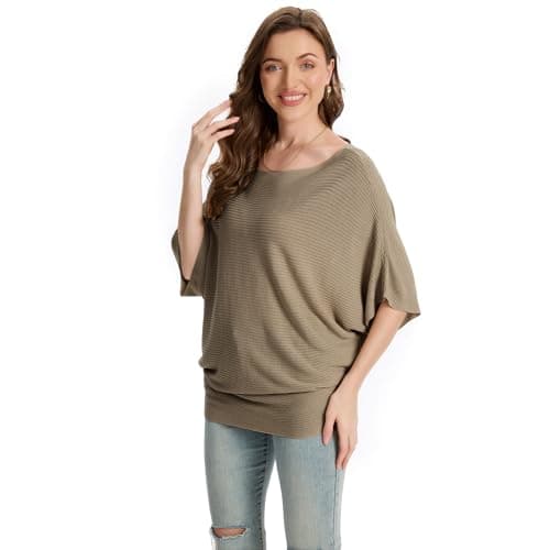 FULIER Women Oversized Batwing Sleeve Knitted Sweater Top