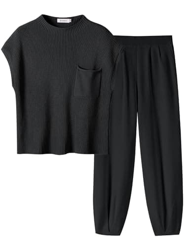 ANRABESS Women's Two-Piece Knit Sweater Vest & Crop Top Pants Set