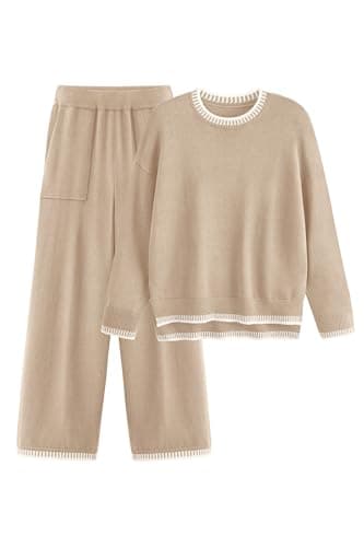 Women's Knit Sweater and Wide Leg Pants Set for Casual Loungewear