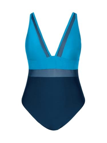 CUPSHE Women's Plus Size V-Neck Mesh Swimsuit with Tummy Control Adjusted Straps