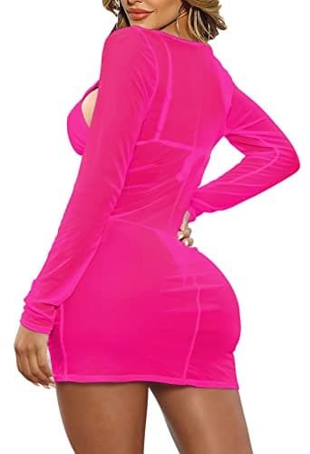 Viottiset Women's Mesh Ruched V-Neck Beach Cover-Up Swim Dress