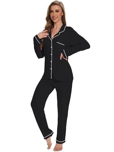Yoolfine Women's Soft Long Sleeve Button-Up Pajamas Set - XS-XXL