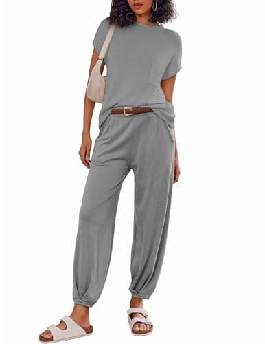 Ekouaer Women's 2-Piece Lounge Set: Cap Sleeve Tops & Jogger Pants