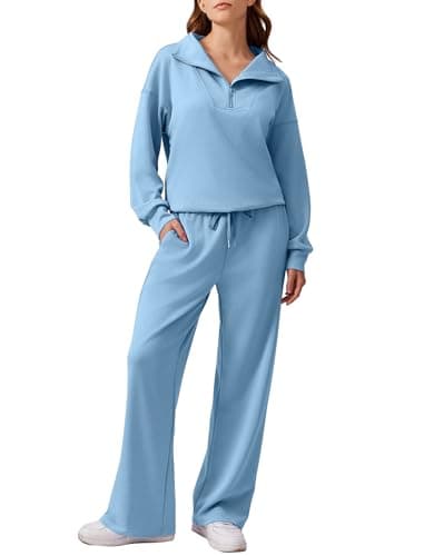 PINSPARK Women's 2025 Fall 2-Piece Oversized Sweatsuit & Wide Leg Pants Matching Set