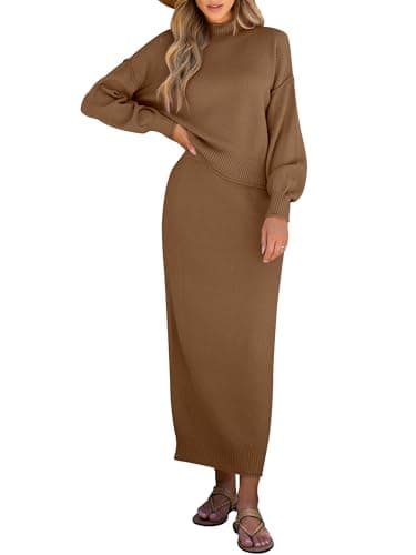 Caracilia Women's Long Sleeve Sweater Skirt Set Fall Outfit