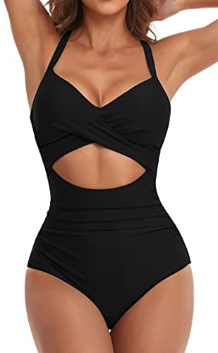 Eomenie Women's High-Waisted Cutout One-Piece Swimsuit with Tummy Control