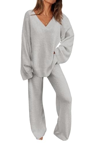 PRETTYGARDEN Women's Oversized V-Neck Sweater & Wide Leg Pants Fall Winter Set