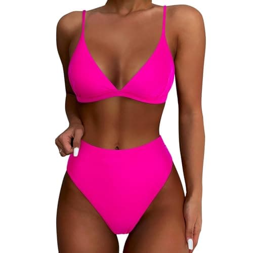 YNCSZEC Women's High-Waisted Spaghetti Strap Push-Up Bikini Swimsuit V-Neck Cheeky Two-Piece